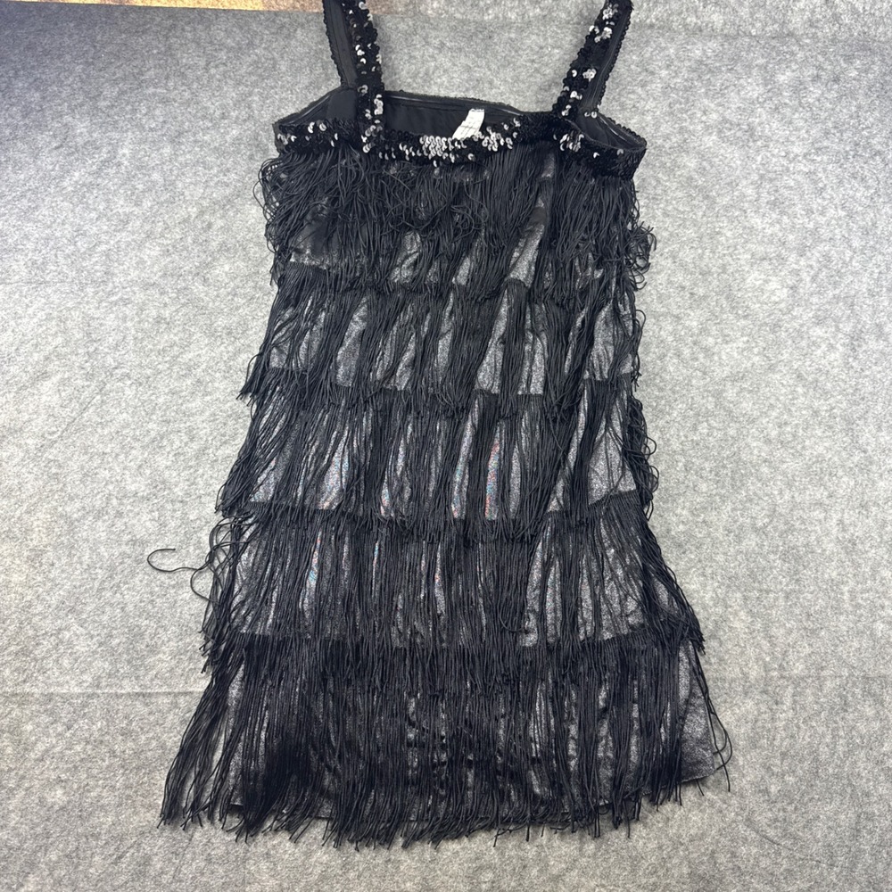 Amscan CostumesUSA Black Fringe Sequin Flapper Mini Dress Metallic Silver Small
